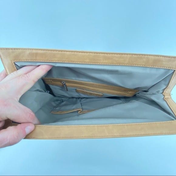 Leather Clutch Snake Skin Pattern Fold Over Large Brown/Tan - Picture 6 of 12